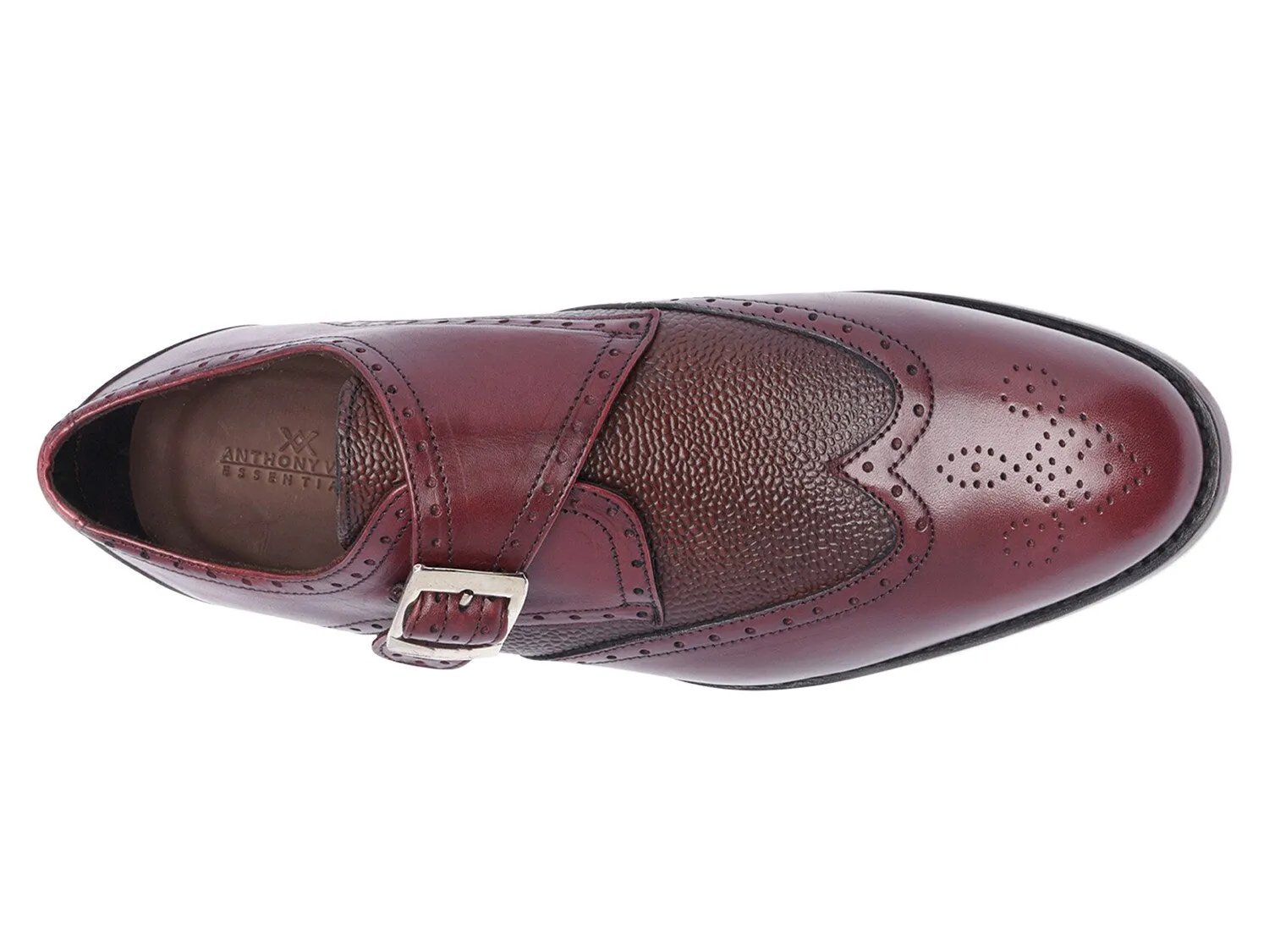 Anthony Veer Roosevelt Wingtip Monk Slip-on with Strap, Burgundy