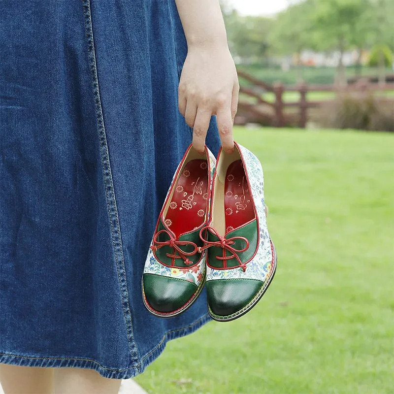 Comfortable Printing Leather Pumps in Green