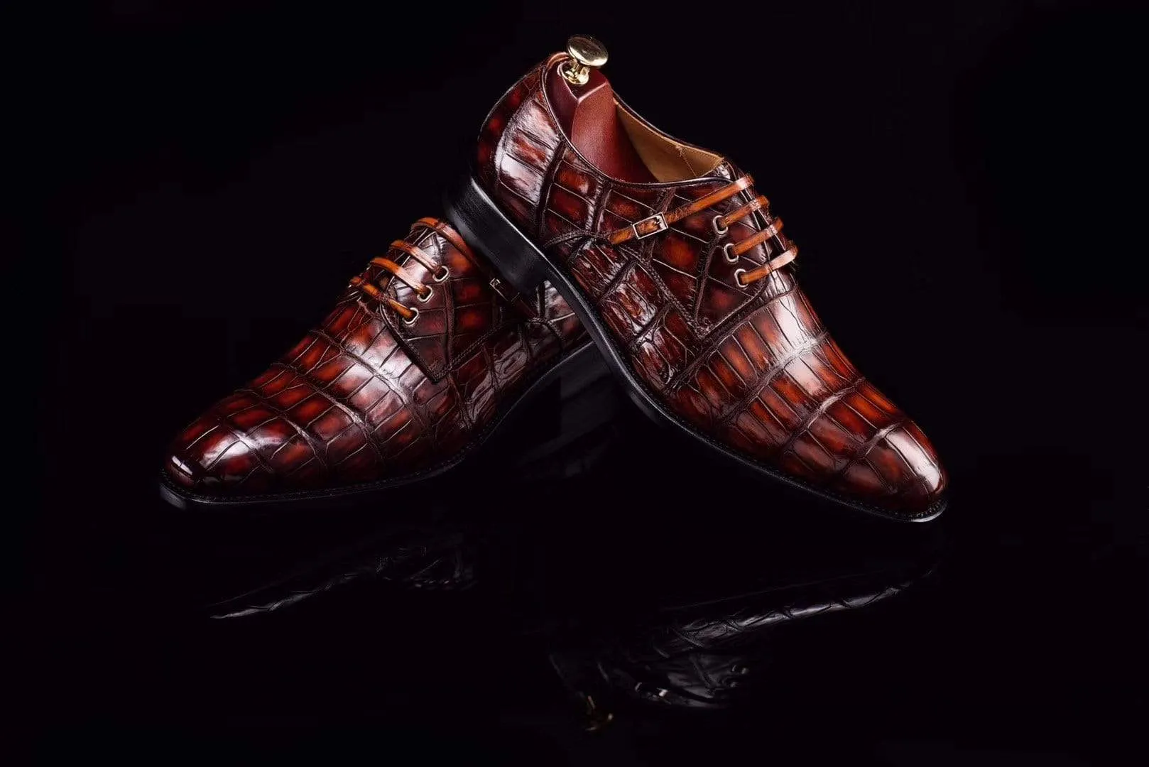 Crocodile Shoes Lace-Up Shoes In Retro Brown Crocodile Skin Leather