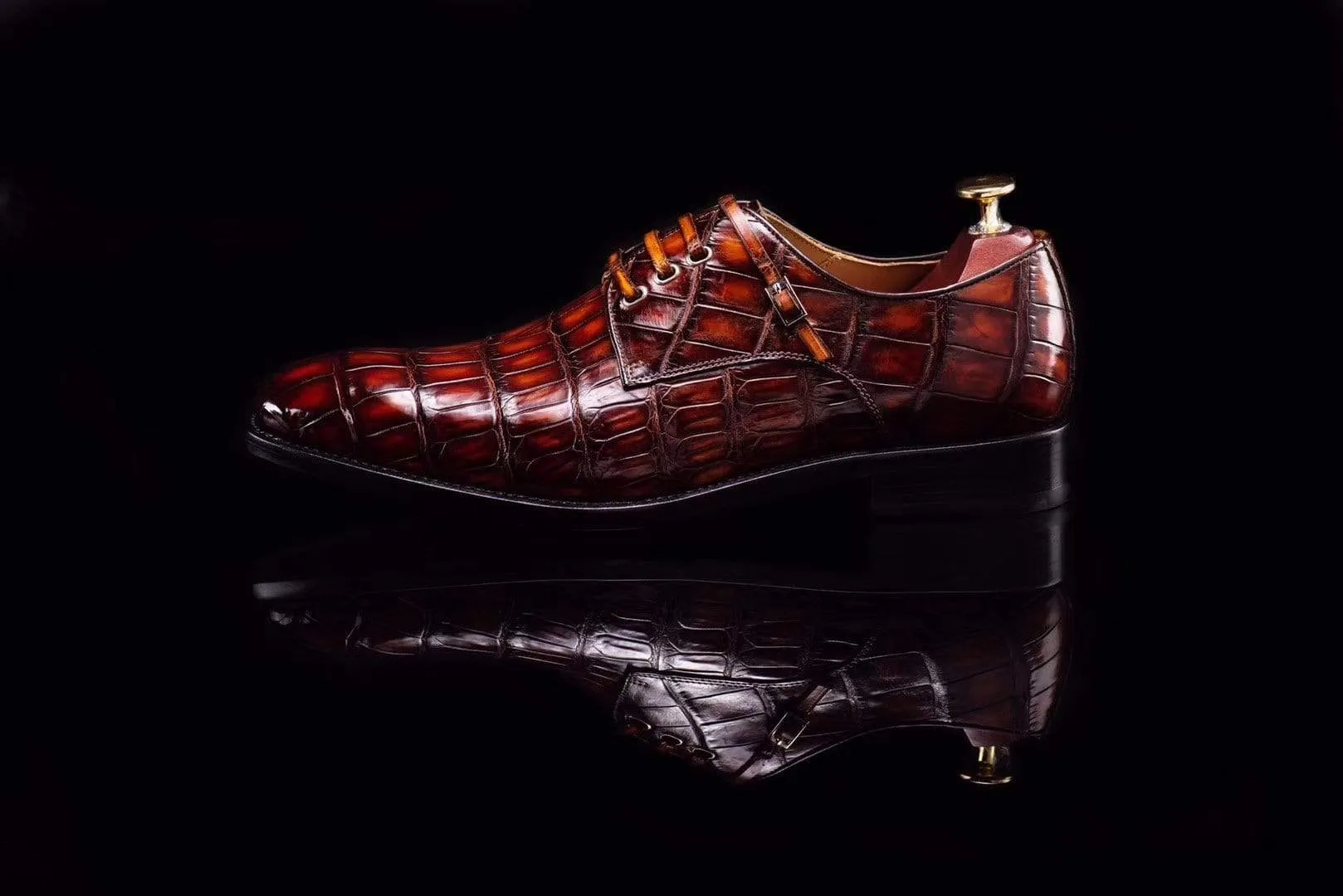 Crocodile Shoes Lace-Up Shoes In Retro Brown Crocodile Skin Leather