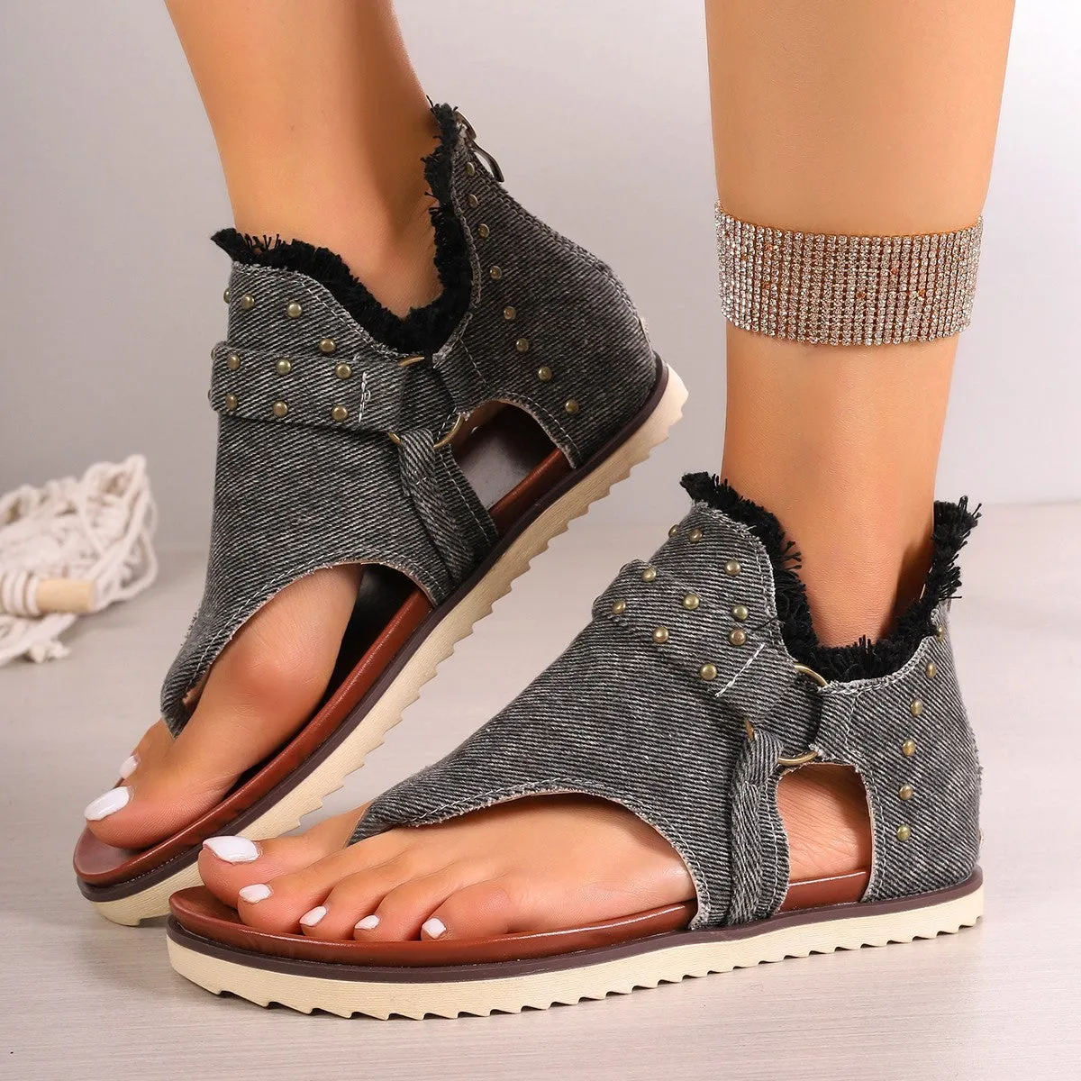 Denim Thong Retro Beach Flat Shoes