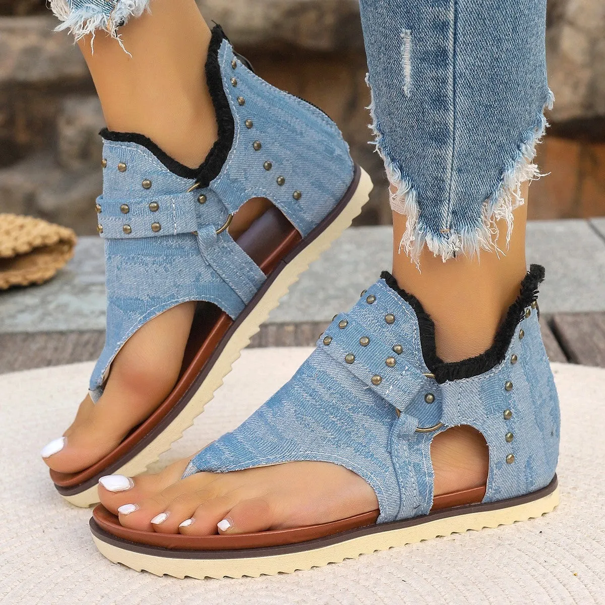 Denim Thong Retro Beach Flat Shoes