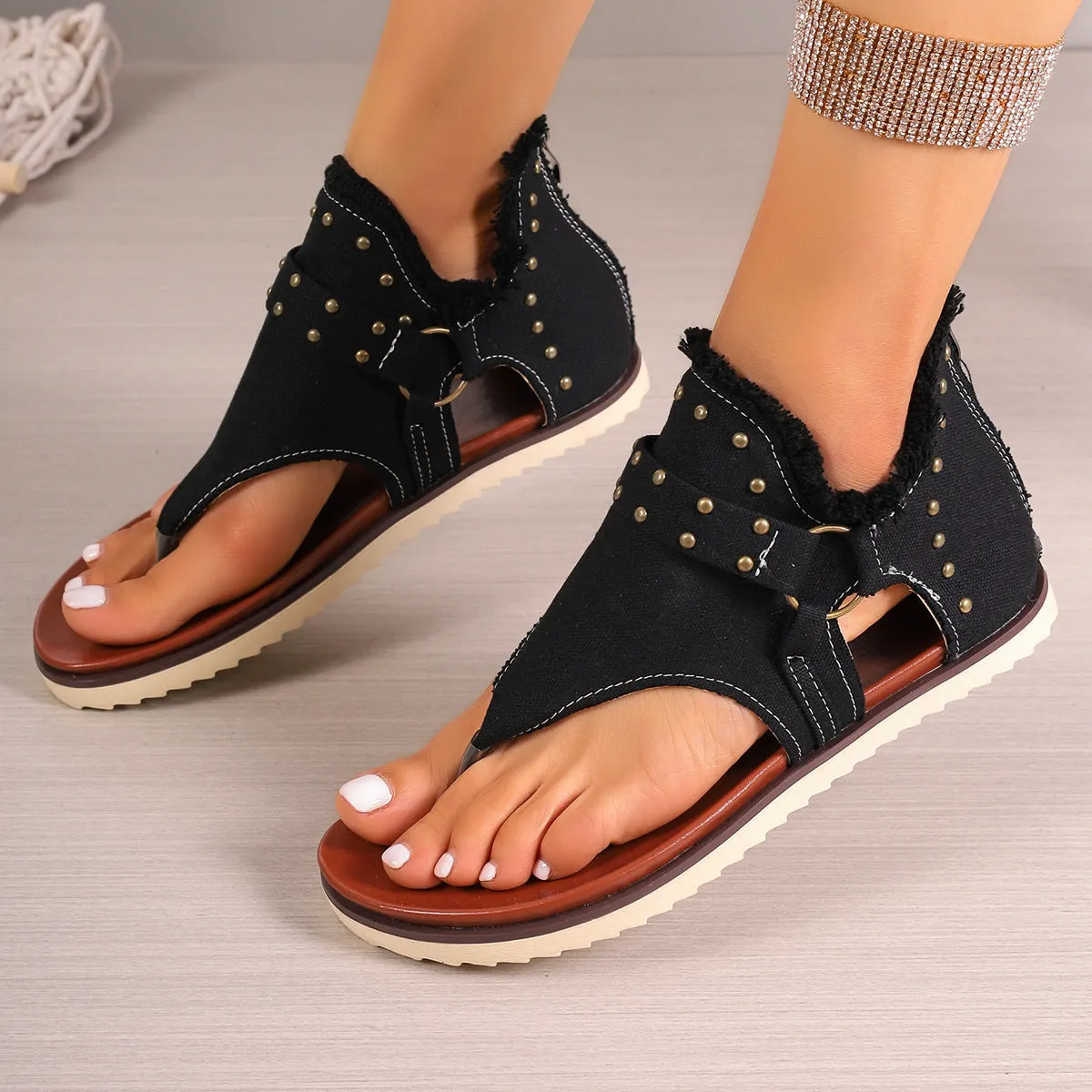 Denim Thong Retro Beach Flat Shoes