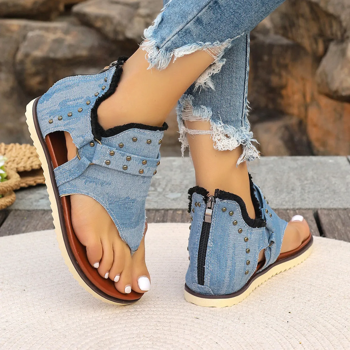 Denim Thong Retro Beach Flat Shoes