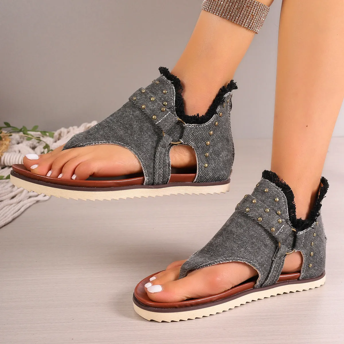 Denim Thong Retro Beach Flat Shoes