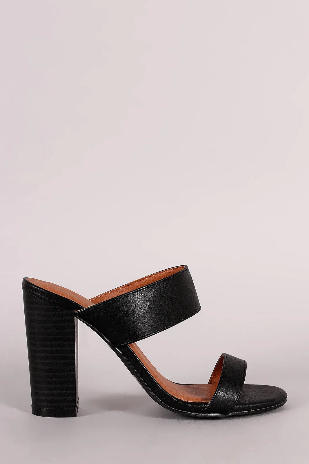 Double Band Open Toe Chunky Heel