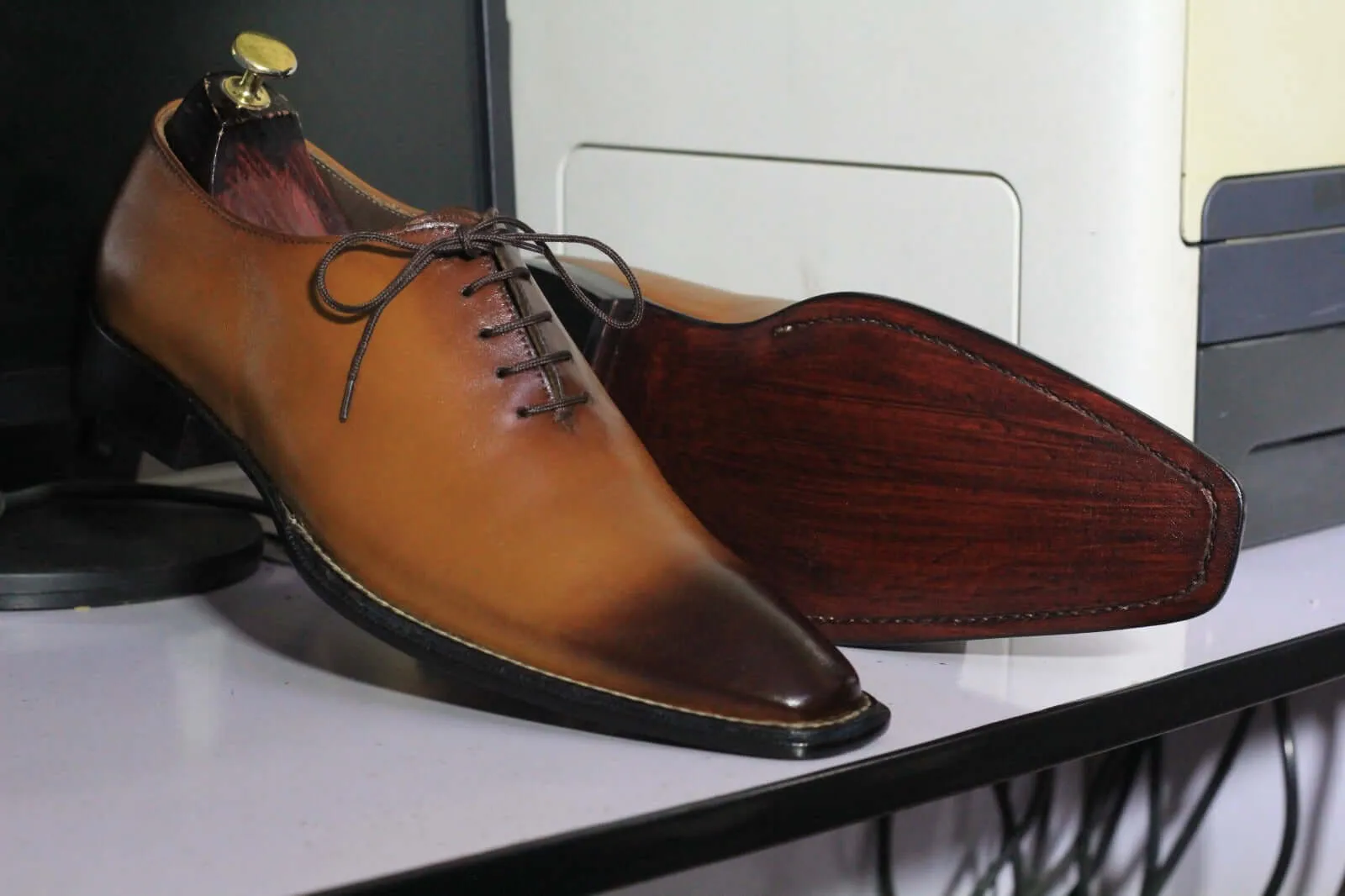 Hand stitched Brown Stylish Leather Shoes, Men's Lace Up Pure Leather Classic Shoes