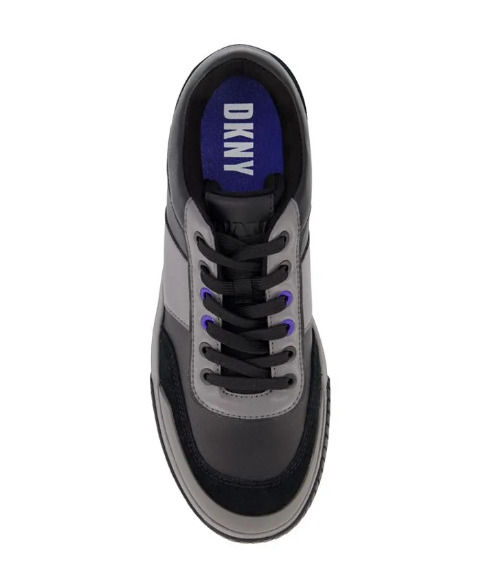 Men's Low Top Two Tone Lace-up Sneakers with DKNY Signature Sole, Black