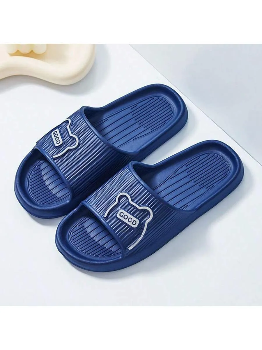 Men's Simple Solid EVA Slippers, Flat Cartoon Quick-Drying Bathroom Open-Toe Slides