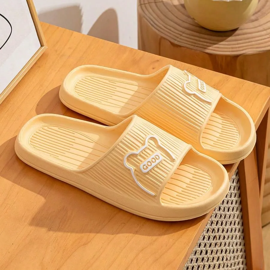 Men's Simple Solid EVA Slippers, Flat Cartoon Quick-Drying Bathroom Open-Toe Slides