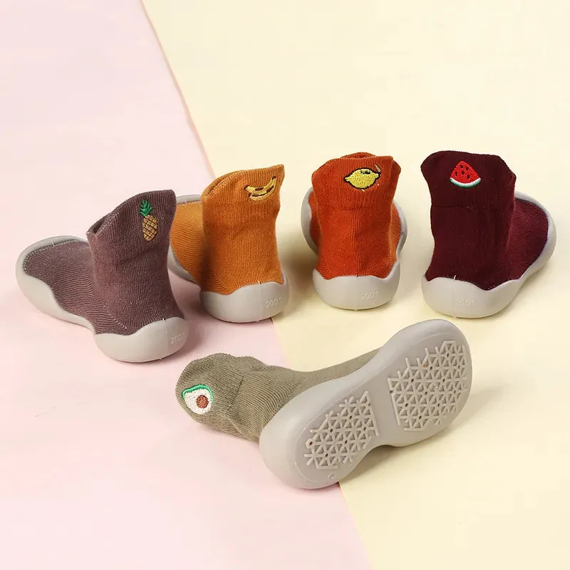 Newborn Baby Girl Shoes Embroidery Pattern Nonslip Floor Socks Kids Girls Soft Rubber Shoes - TGSH50687