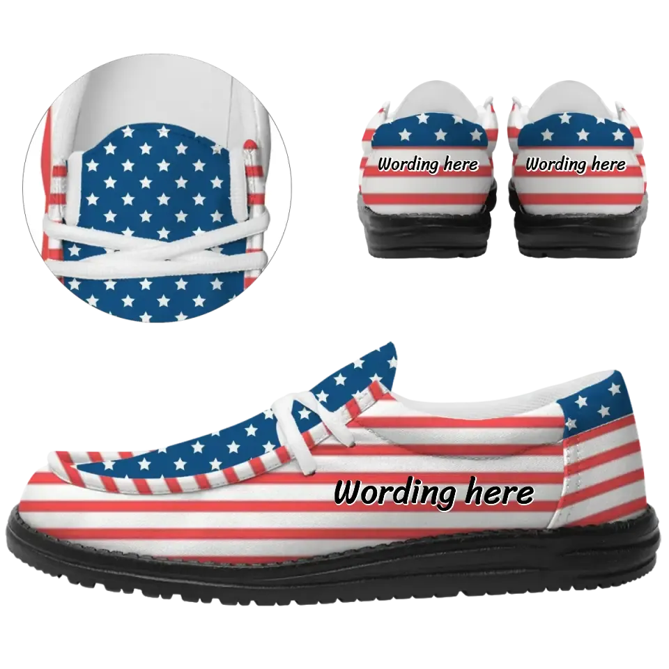 Personalized company gifts, branded client gifts Patriotic Casual Shoe, Canvas Walking Shoes, Oxford Lace-Ups with Print on Demand, 2202-C0601