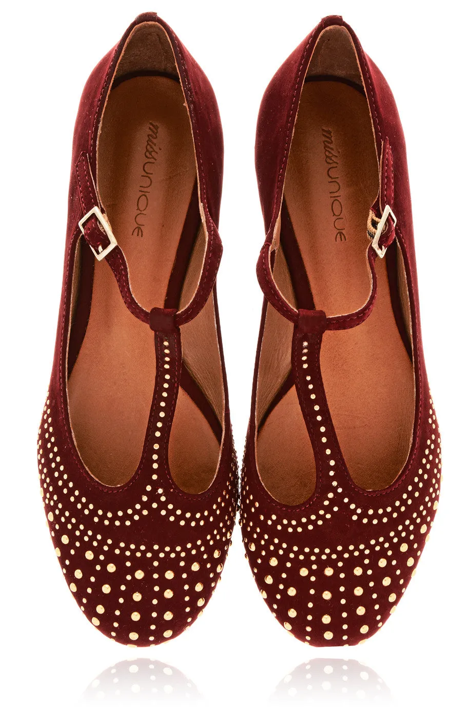 SABILE Bordeaux Studded Ballerinas