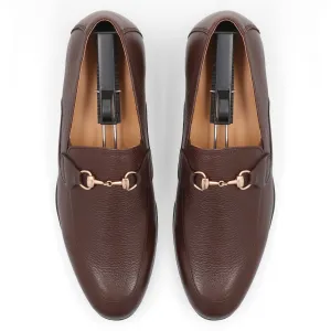 Sleek Golden Buckled Loafers-Brown