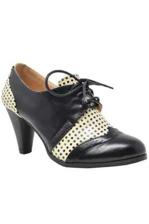 Spectator High Heel Oxford Pumps in Black & Cream with Dots - Size 6 1/2