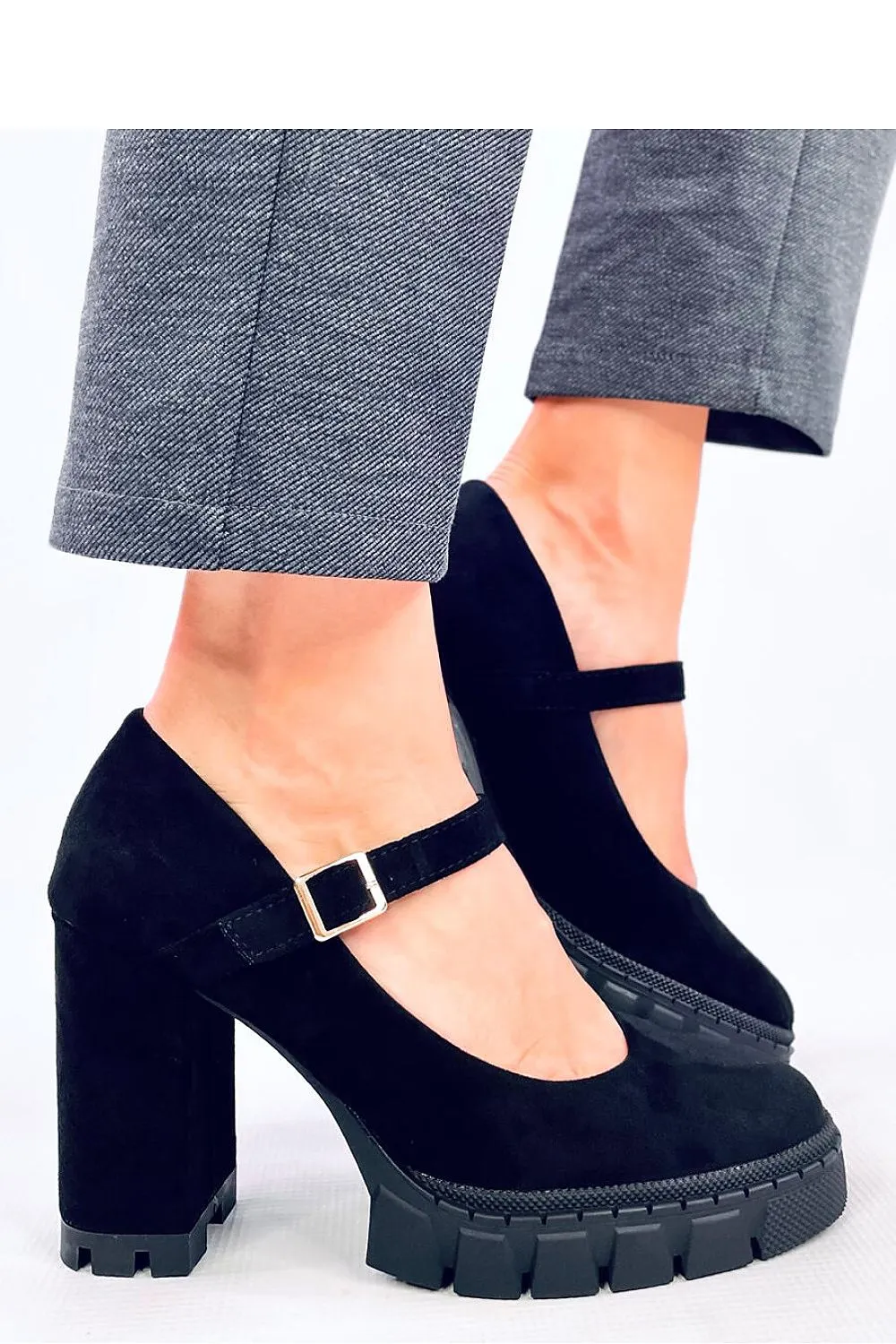 TEEK - Black Suede Touch Mary Platform Pumps