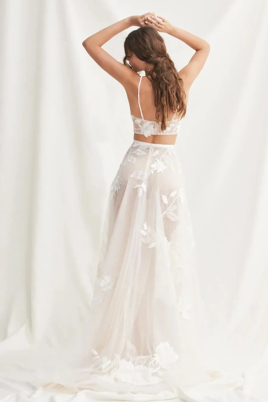 Unique Summer Tulle Lace Crop Top Wedding Dress