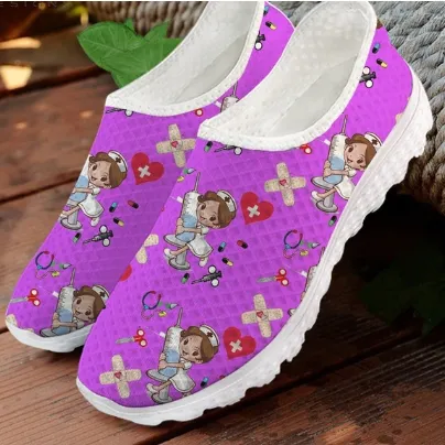 Women 3D Cartoon Nurse Printed Flats Shoes