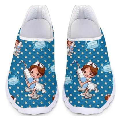 Women 3D Cartoon Nurse Printed Flats Shoes