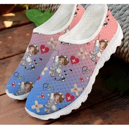 Women 3D Cartoon Nurse Printed Flats Shoes