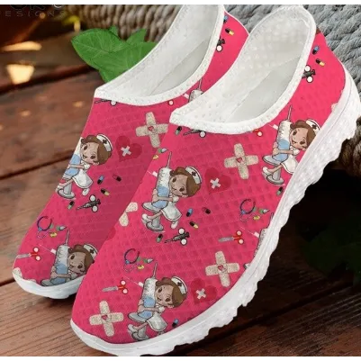 Women 3D Cartoon Nurse Printed Flats Shoes