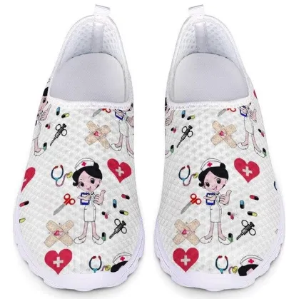 Women 3D Cartoon Nurse Printed Flats Shoes